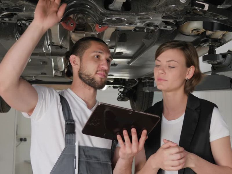 dve osobe održavaju automobil